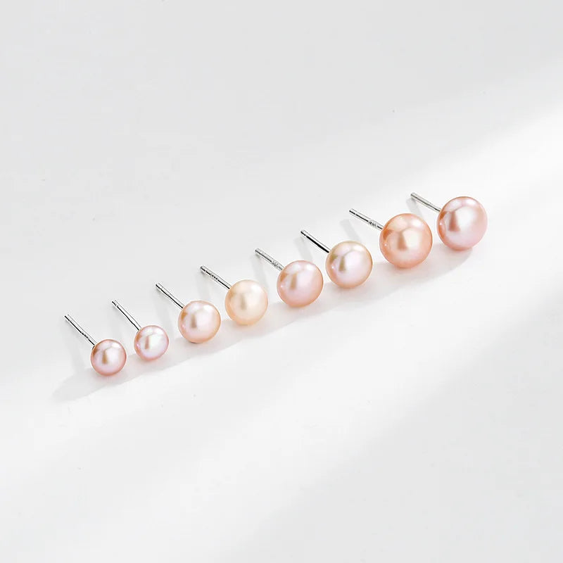 999 Sterling Silver Pin 5 6 7 8 9 10 mm Natural Fresh Water Big Pearl Stud Earrings Women Earring Jewelry