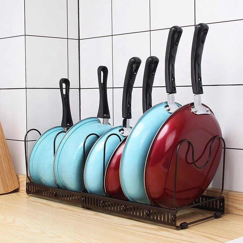 2026 New Multifunctional Retractable Desktop Kitchen Rack Wrought Iron Pot Cover Storage Multi-layer Adjustable Pot Rack