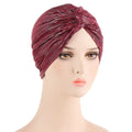 Women's Ethnic Bandanas Shine Silver Gold Knot Twist Turban Headbands Autumn Winter Warm Casual Streetwear for Female Muslims