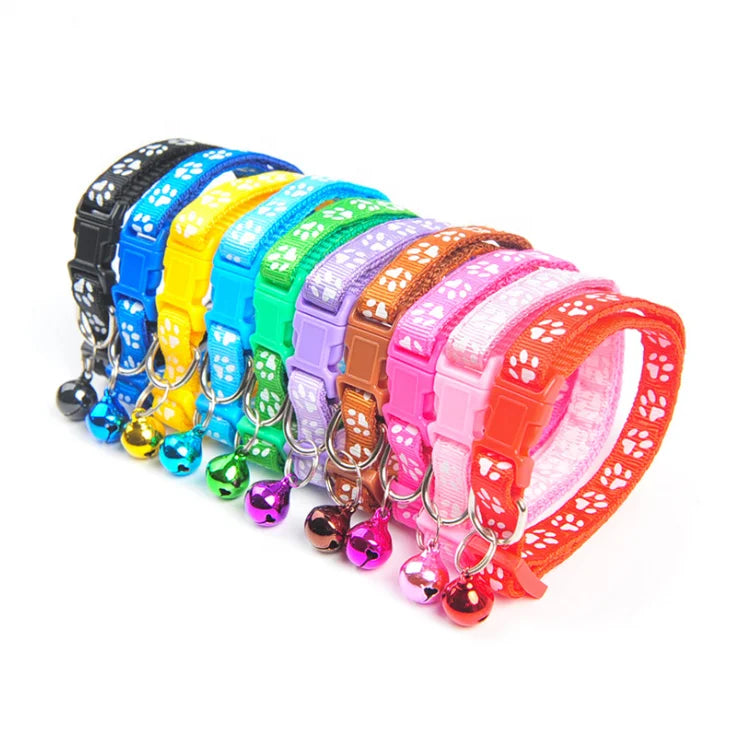 Pet Small Footprint Collar Cloth With Bell Small Dog Collar Adjustable Bell Cat Collar
