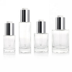 Luxury 15ml 30ml 50ml Custom Logo Push Button Flat Shoulder Dropper Essential Oil Bottle for Skincare Packaging
