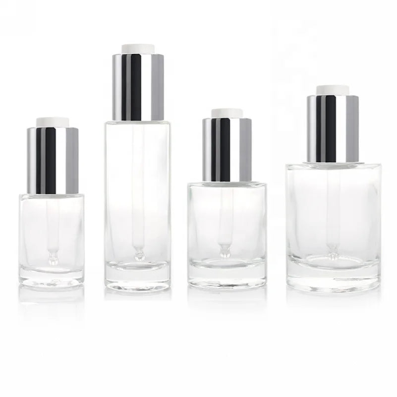 Luxury 15ml 30ml 50ml Custom Logo Push Button Flat Shoulder Dropper Essential Oil Bottle for Skincare Packaging