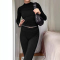Custom Logo High Quality Solid Color Casual Long Sleeve 2 Piece Loungewear Women Sets