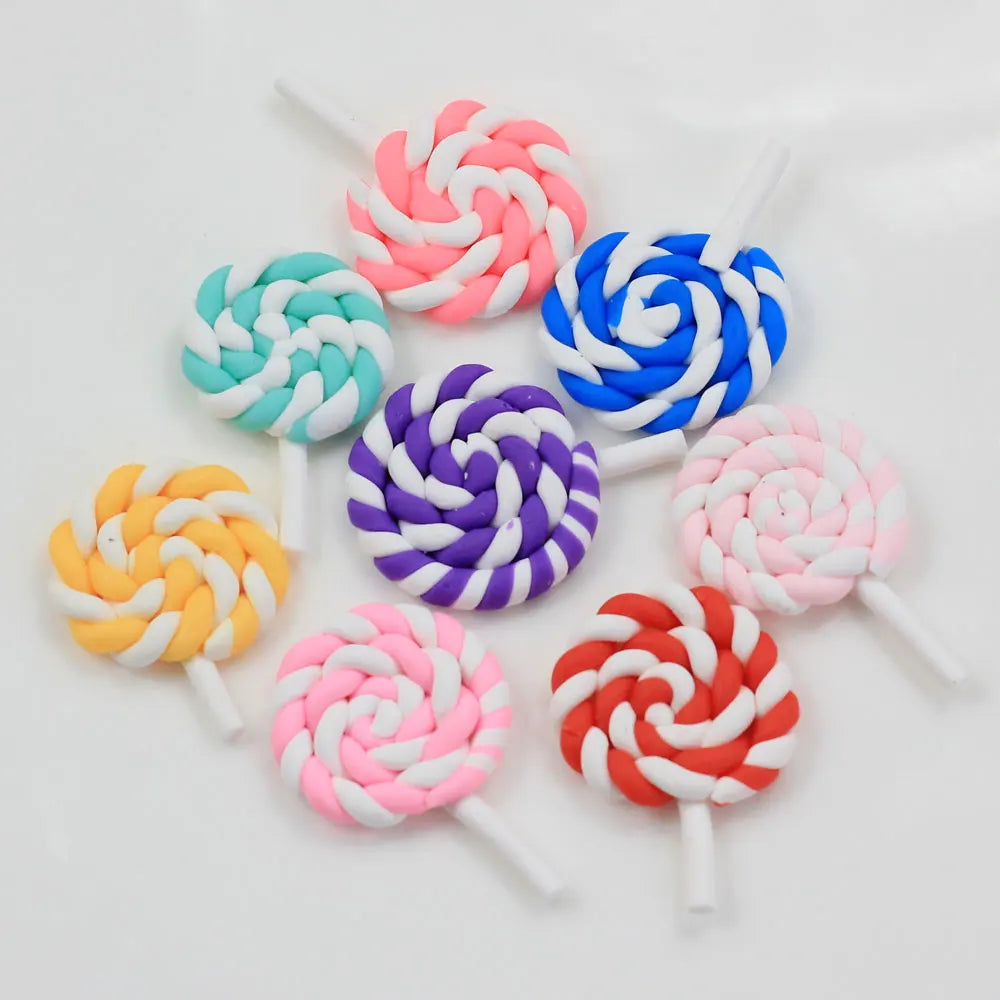 100 Polymer Clay Hand Made Twist Lollipop Flatback Cabochon Miniature Food Art Supply Decoration Charm Crafts