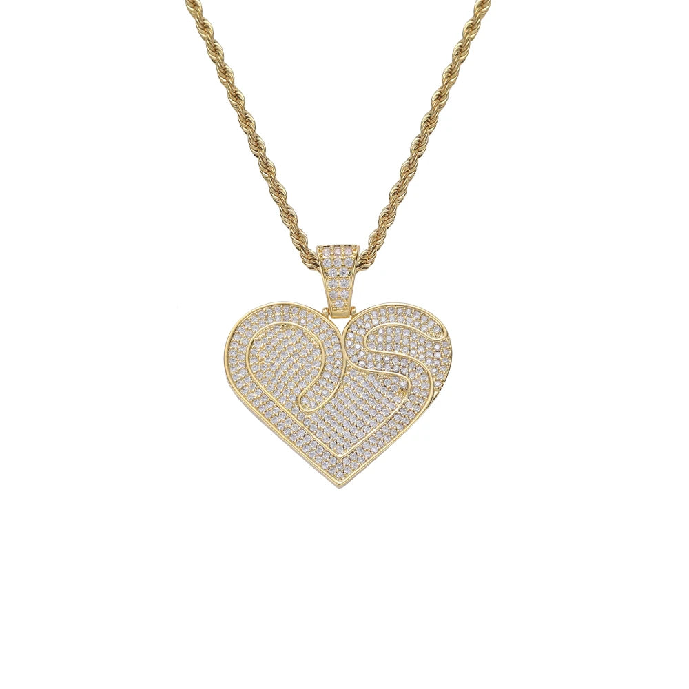 CN363  Brass Setting CZ Heart Pendants Hip Hop Necklace Iced Out Jewelry