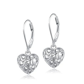 Low Price Gold Plated Hollow-out Heart Dangle Drop Earrings for Women R.GEM. Hypoallergenic S925 Sterling Silver Wedding Party