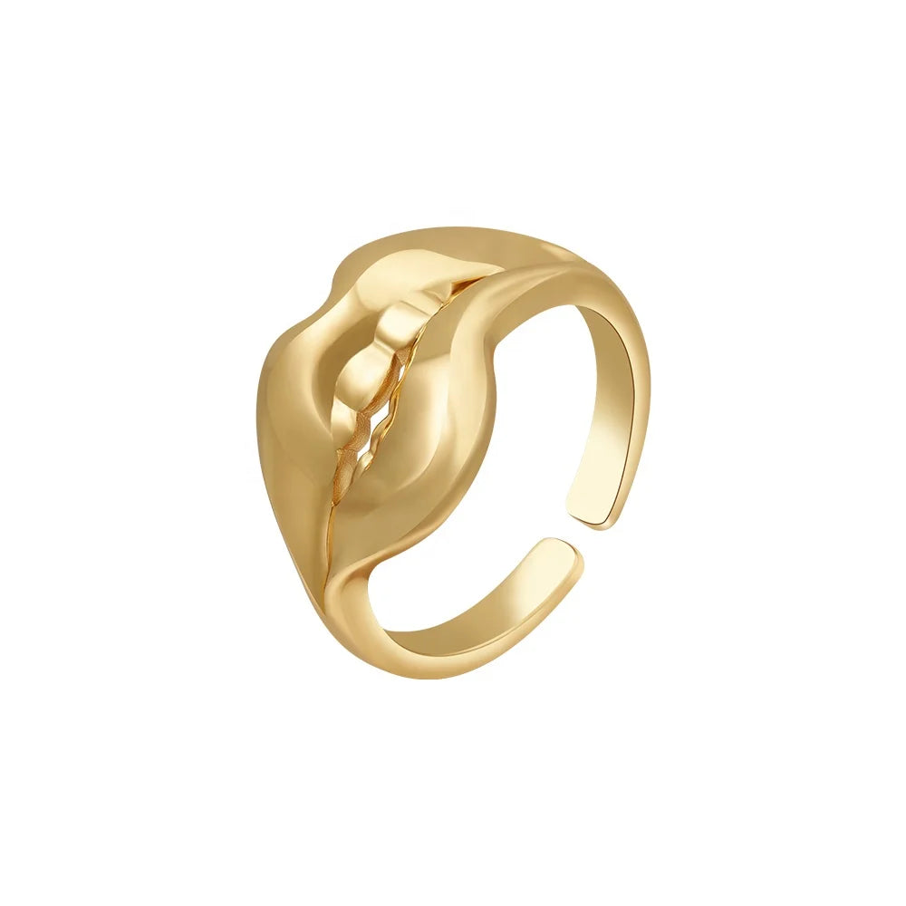 Fashion 18K Gold Plated Brass Jewelry Sexy Gold Color Mouth Lips Open Ring for Women Accessories Ring R234200
