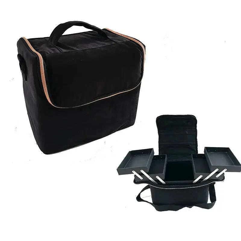 Black Velvet Soft Portable Cosmetic Bag Beauty Hard Vanity case Makeup Train case