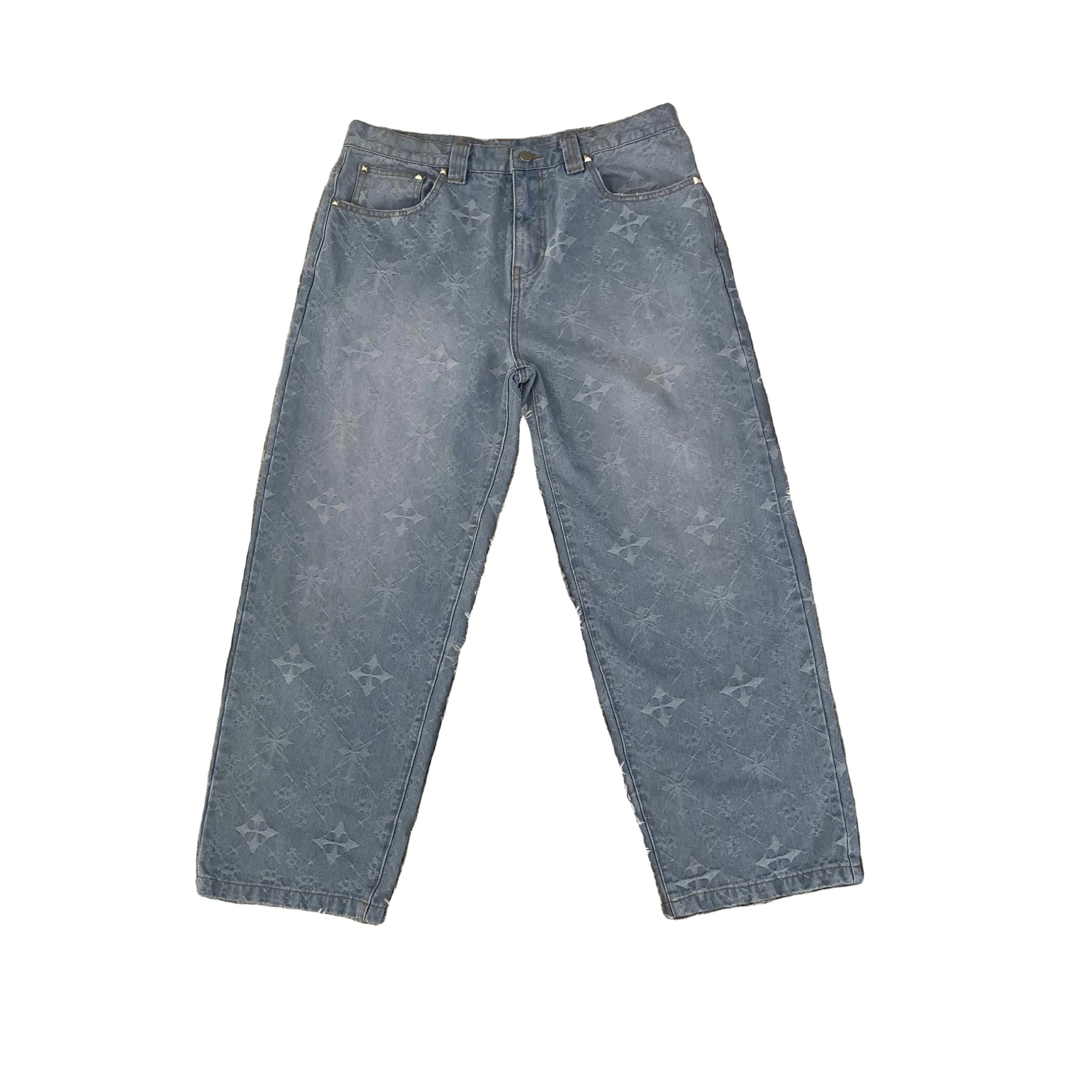 DENIMGUYS 2024 Custom Jeans for Men Loose Jacquard Logo Straight Blue Streetwear Men's Jeans