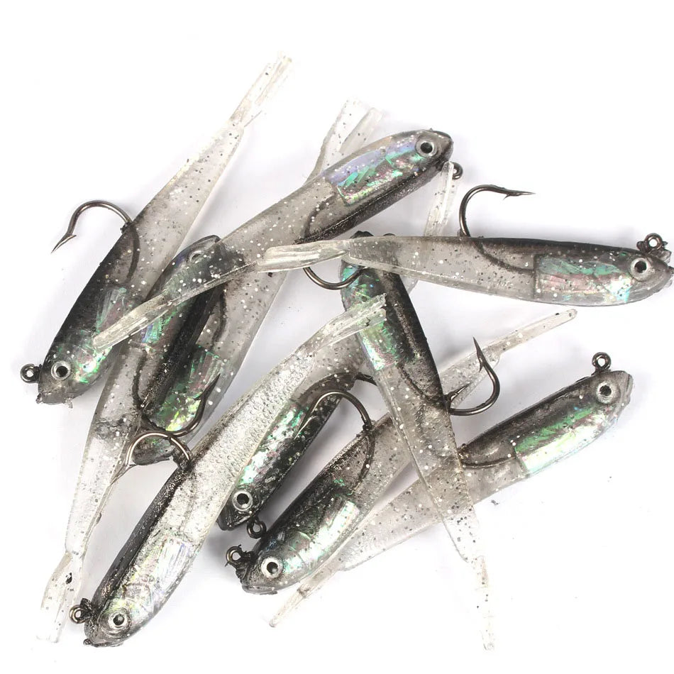 YOUME 5pcs/bag Fishing Gray Soft Bait 6g 7.5cm Lead Head Soft Lure with Hook Fork Tail  Fish Artificial Bait Fishing Tackle