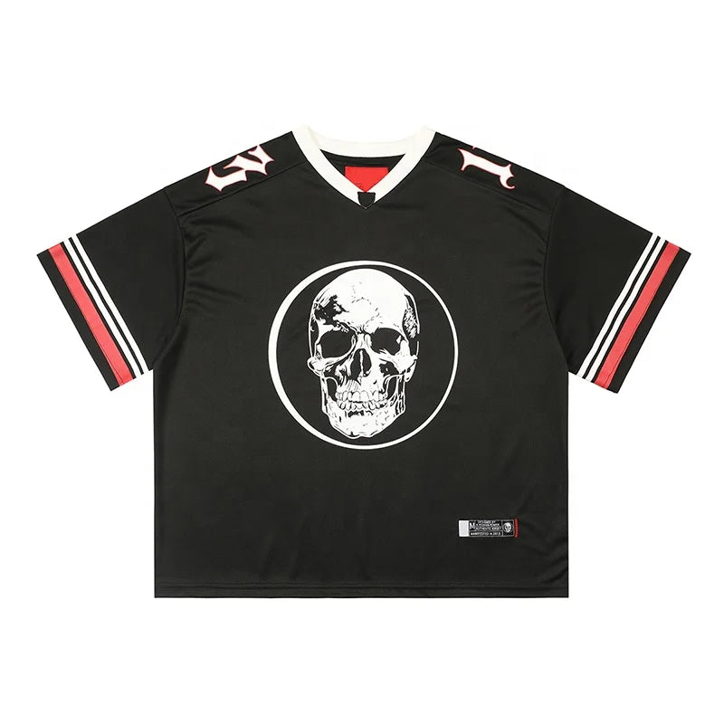 Rainbow Spray High Street Skull Mesh Quick Dry Short Sleeve Men's Ins Style Sports T-Shirt Men's Jersey Summer Cropped Mesh Tee