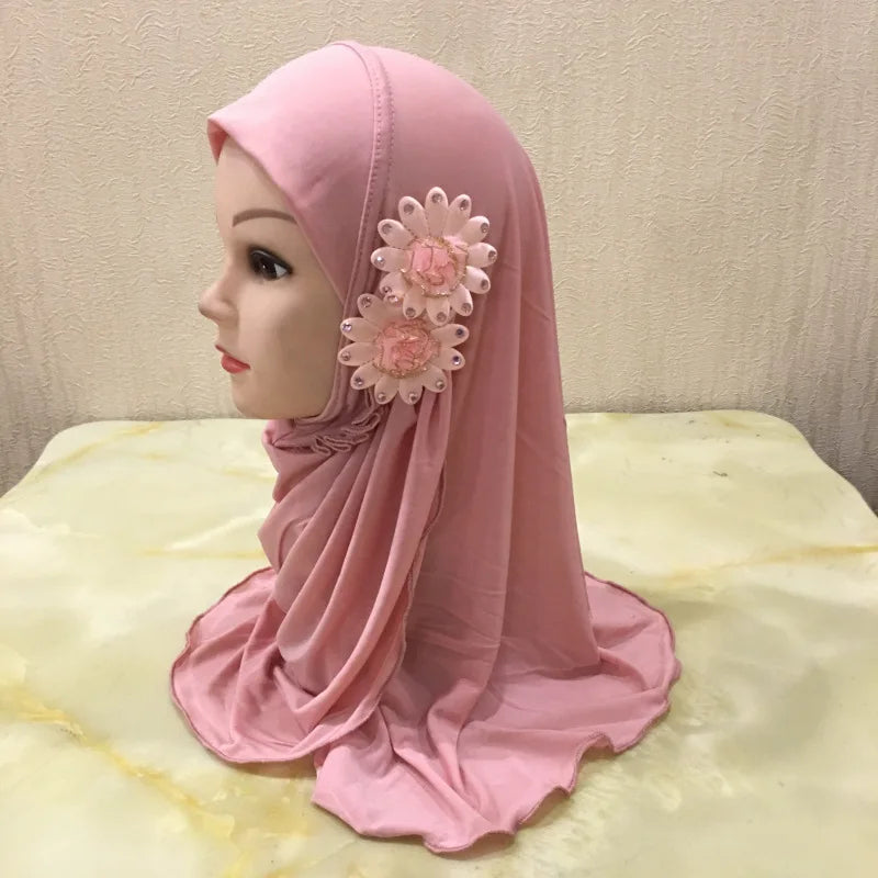 2026 Dubai Islamic Traditional Solid Satin Cotton Hijab Ethnic Scarves Shawl Headband for Girls Aged 2-7 Years Featuring 2