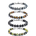 Men's Adjustable 8mm Tiger Eye Pearl Beaded Bracelet Wholesale Fashion Stainless Steel Spacer Bangle Religious Jewelry Weddings