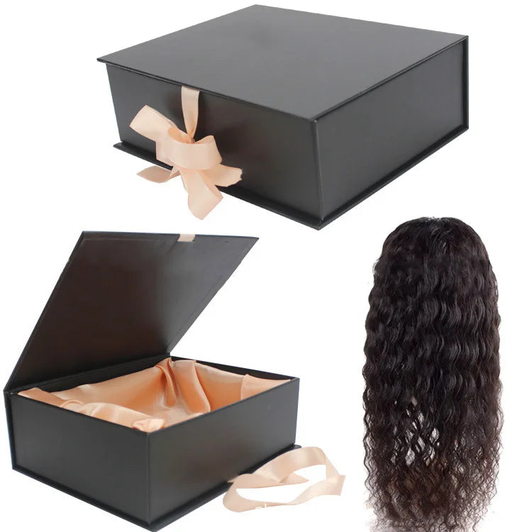 Customized High-End Wig Box Magnetic Foldable With Ribbon Wig Gift Box Packaging Box Can Print LOGO