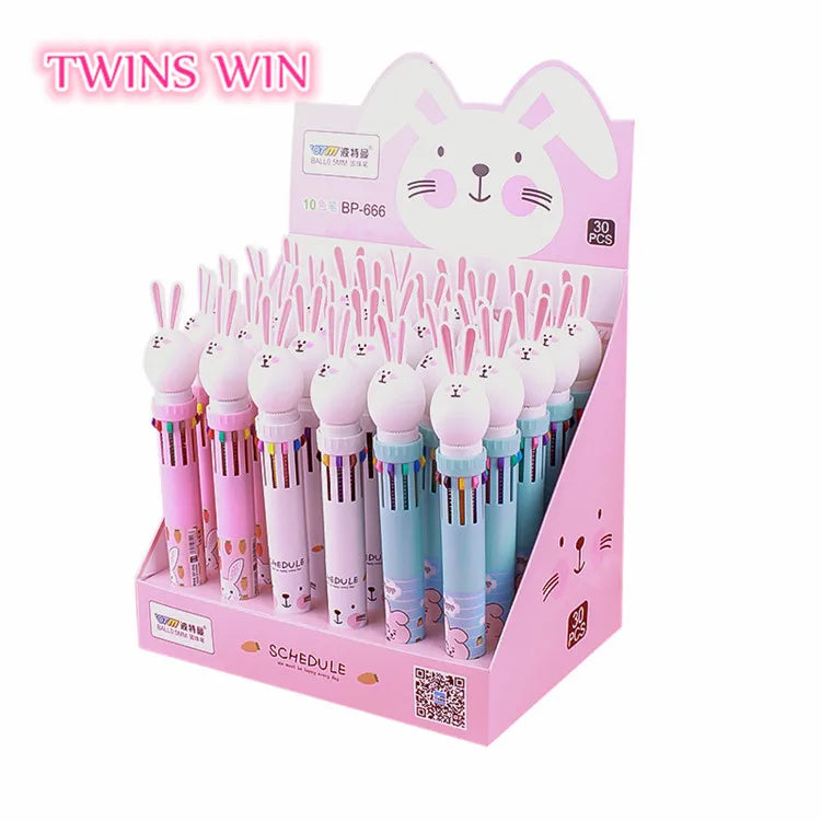 Creative Cartoon Cute Rabbit Press 10 Color Ballpoint Pen Student Multi-function Color Pen 545