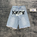 DENIMGUYS Custom Summer Men's Streetwear Screen Print Jorts Denim Shorts Vintage Wash Rhinestones Raw Hem Jorts for Men