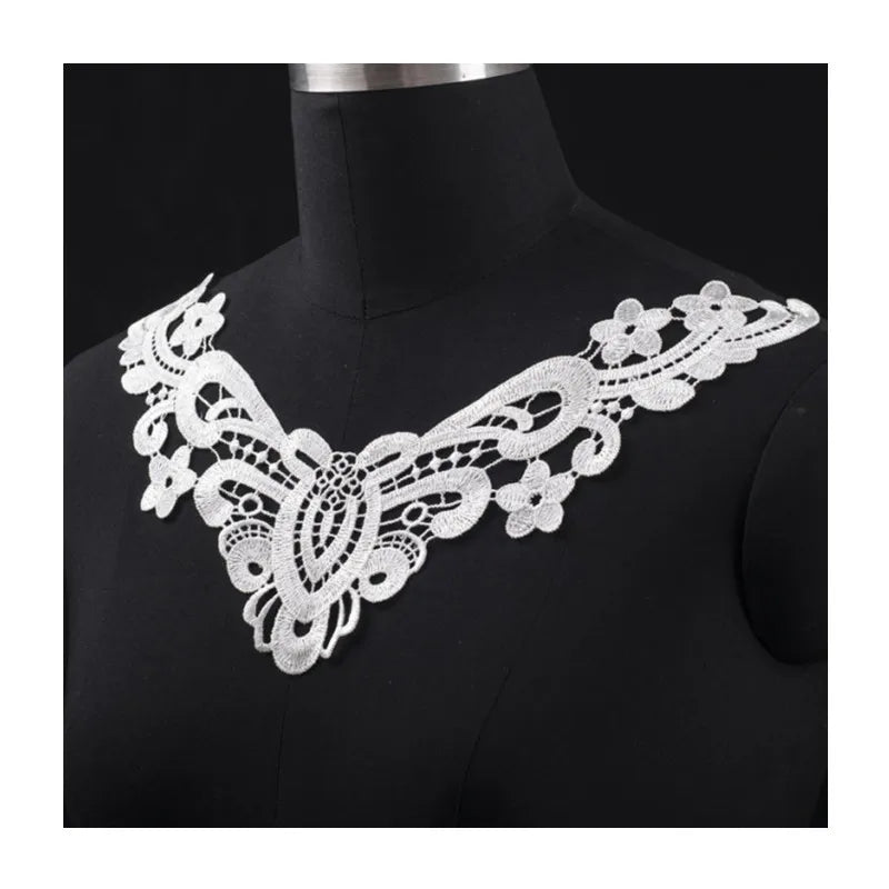 High End White Knitted Cotton Dress With Fashionable Lace Collar Factory Direct Selling Mesh Fabric Embroidered Decoration DC28