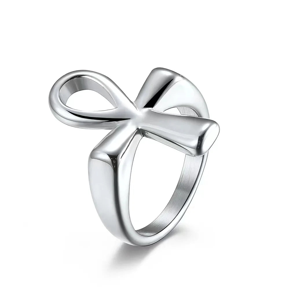 Hot Silver Egypt Anka Cross Rings Stainless Steel 18K Gold PVD Plated Black Cross Design Ring Hip Hop Factory Wholesale Jewelry