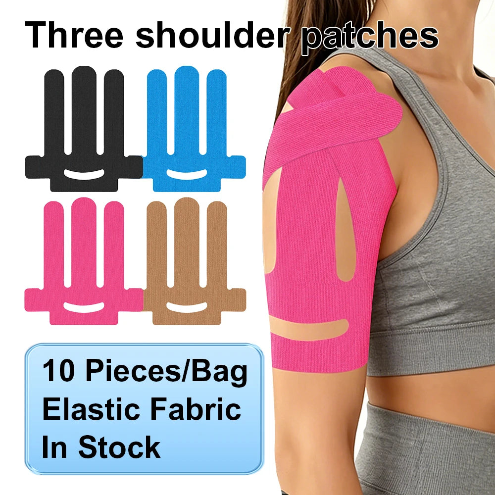 Pre-Cut Unisex Shoulder Kinesiology Tape 10pcs Elastic Breathable Waterproof Latex-Free Muscle Support Patch for Sports Recovery