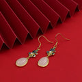 Chinese Style Earrings Elegant Court Style Inlaid Tian Baiyu Embellished Pearl Water Drop Earrings Floral Earrings