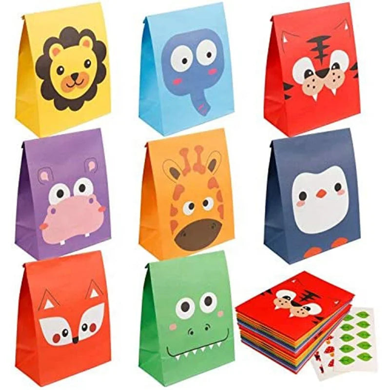 Suppliers Premium Quality Animal Kids Goodie Bags for Birthday Party Colorful Candy Treat Kraft Paper Bags