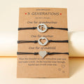 3pcs/card Mothers Day Gift Adjustable Wax Cord Silver Plated Charm Stainless Steel Heart Bracelet Set Jewelry
