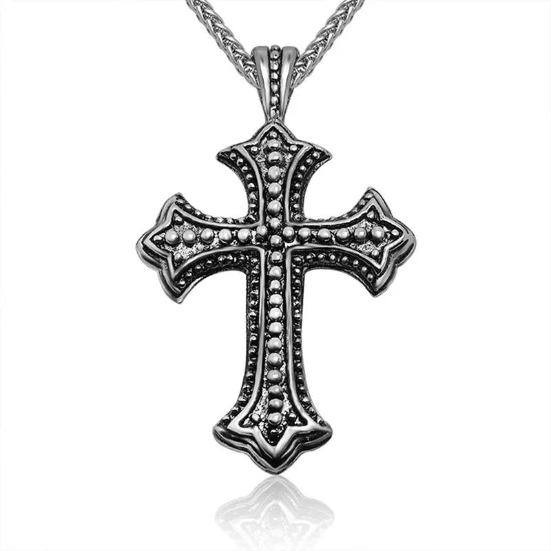 Vintage Titanium Black Enamel Men Christ Cross Jesus Necklace Stainless Steel Punk Religion Jewelry Fine Pendant Necklaces