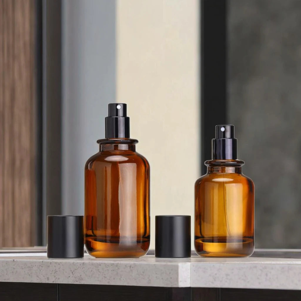 Luxury 30ML 50ML 100ML Empty Amber Glass Perfume Oil Spray Bottle with Pump Sprayer 100pcs Screen Printing Carton