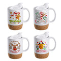 Creative White Matte Decals logo Mug Cork Bottom Ceramic Travel Mug with Lid