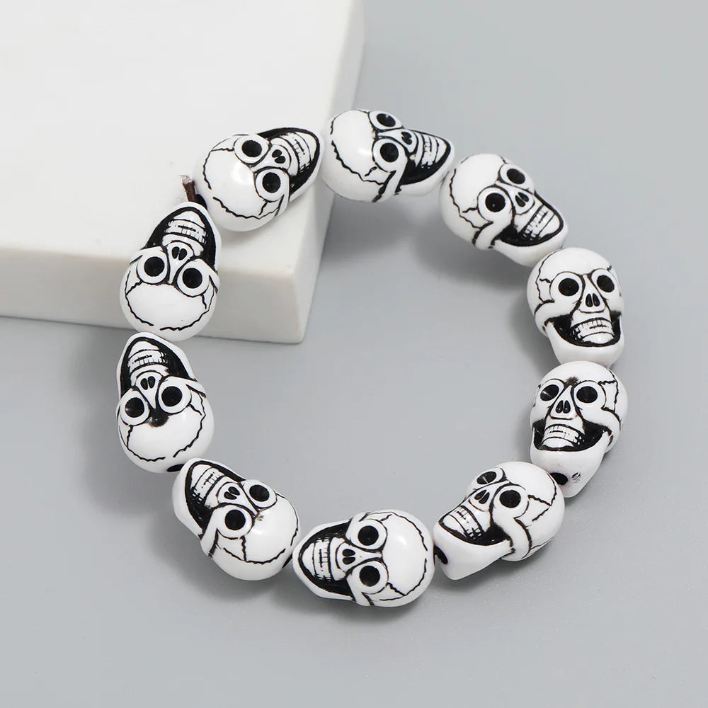Wholesale Retro Skull Beads Fashion Bracelet for Men and Women Personality Imitation Yak Bone Bangle Vintage Style