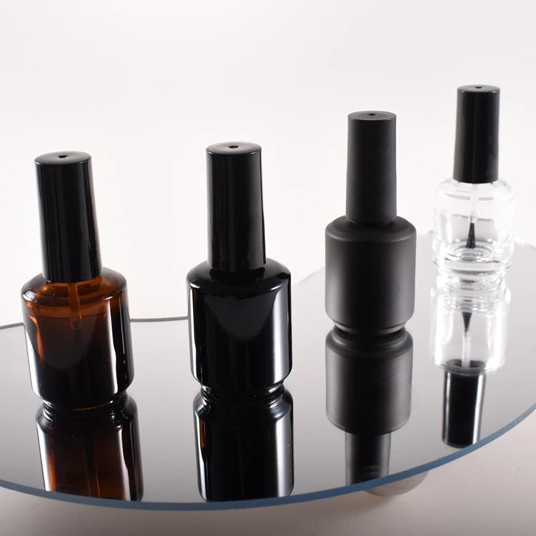 Fashion Black Amber Brown Empty 15ml Nail Polish Bottles 7ml with Black Brush Lids