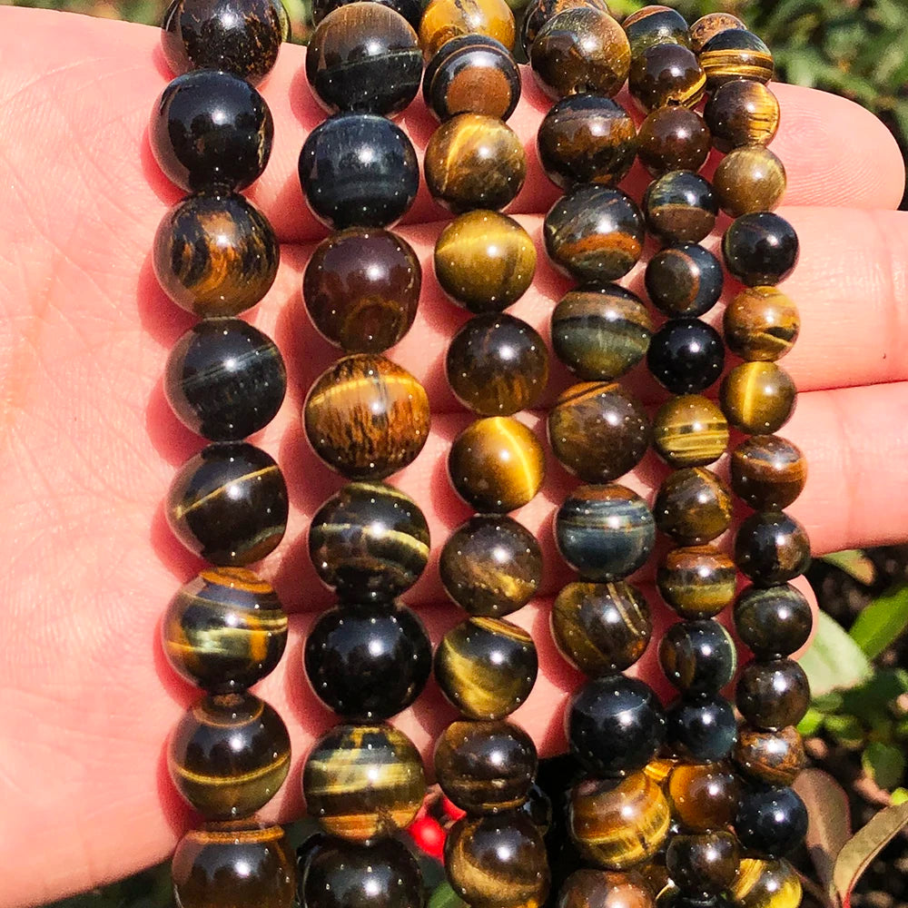 Natural Blue Yellow Tiger Eye Stone Beads 6/8/10MM Round Loose Beads for DIY Bracelet Jewelry