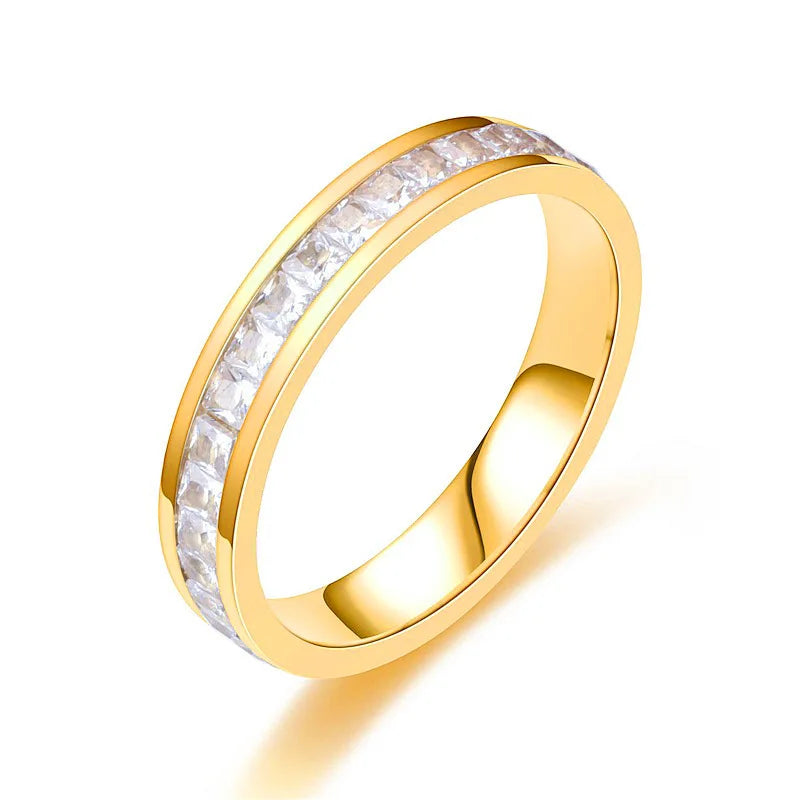 Stainless Steel Jewelry Korean Version Popular Square Diamond Titanium Steel Ring Eternity Band Rings