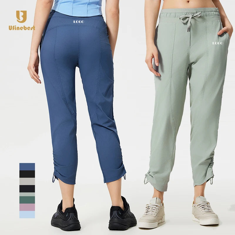 Women's Summer Sports Pants Elastic Drawstring Quick-Drying Breathable Straight Mid Casual Fitness Jogger Pants
