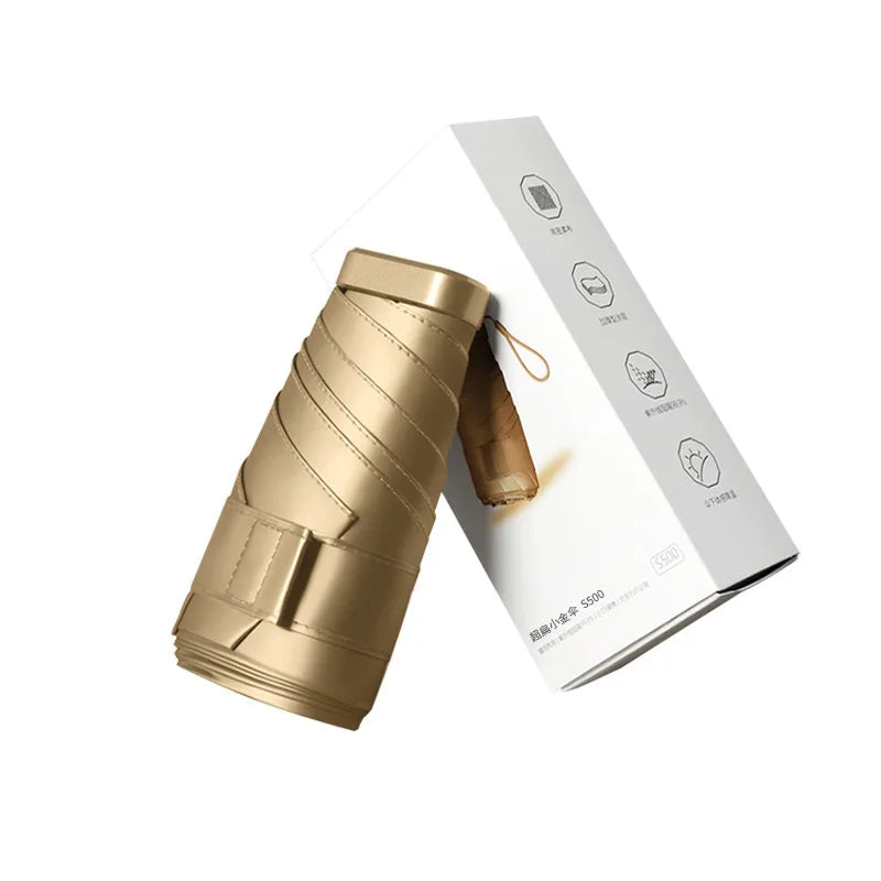 2025 Portable Mini 5-Fold Gold Frame Sun Umbrella with UV Coating Luxury Design Manual Control for Business Gifts