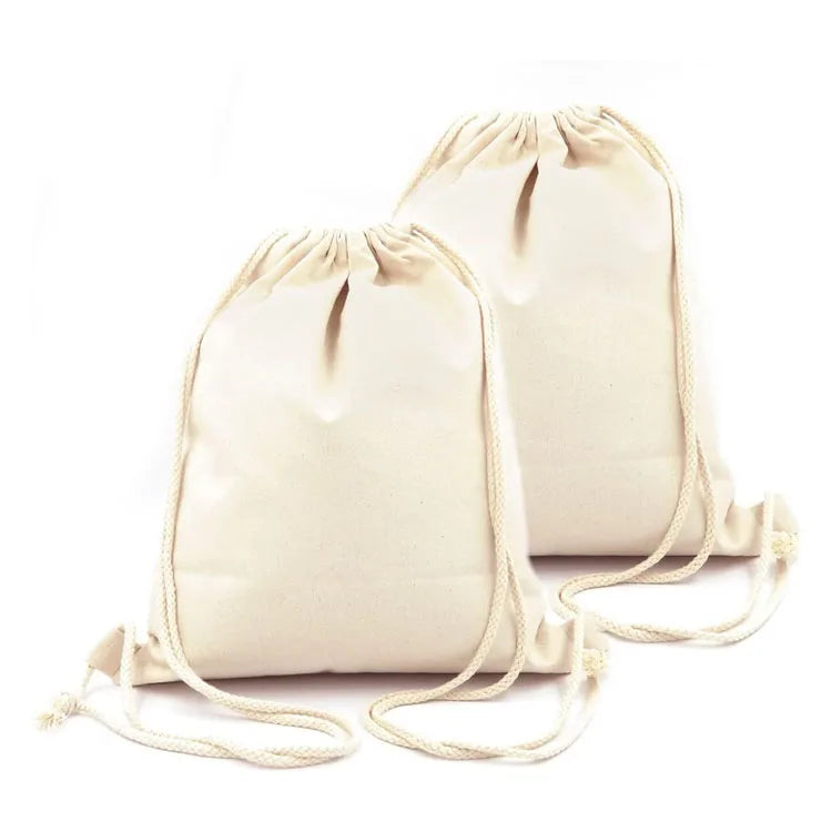 Black Cotton Canvas Drawstring Backpack Bag Sport Gym String Bags