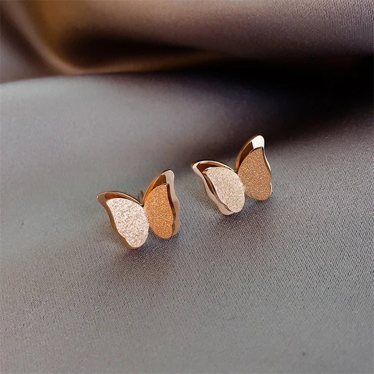 Wholesale New Stainless Steel 18k Gold Plated Cute Dainty Women Butterfly Stud Earrings