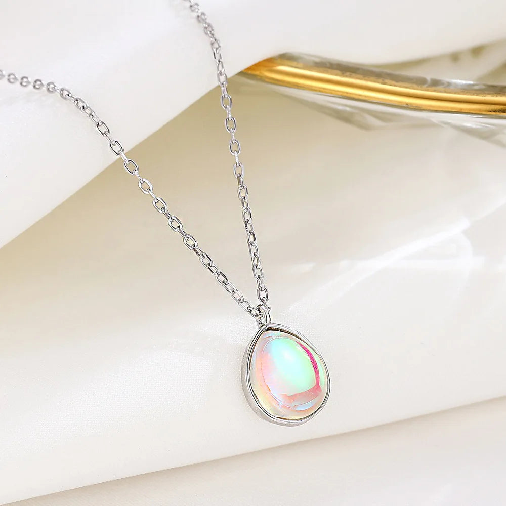 Fine 925 Sterling Silver Natural Moonstone Water Drop Shaped Pendant Necklace for Women-Engagement Wedding Anniversary Party