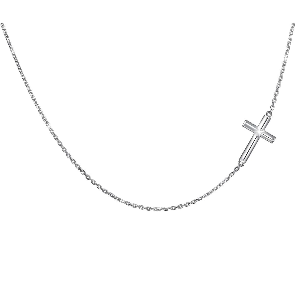 Religious Jewelry S925 Sterling Silver Rhodium Plated Sideways Cross Chokers Necklace for Christian