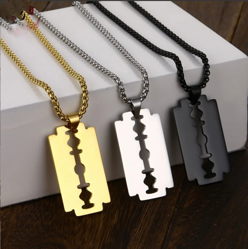 Stainless Steel Customized logo Personalized razor Blade Necklace Means Pendant Jewelry