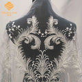 Luxury 3D Beaded Embroidered Lace Fabric for Wedding Dress Swiss Voile Lace Embroidered White Cording Lace Fabric