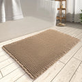 Super Absorbent Non Slip Waffle Bath Mats with Tassels Machine Washable Bathroom Rugs for Home or Hotel Use