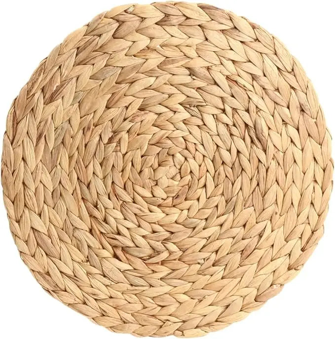 Natural Narcissus 4-Piece Set Round Placemats Woven Dinner Plates Water Hyacinth Material for Tropical Theme Weddings Daily Use