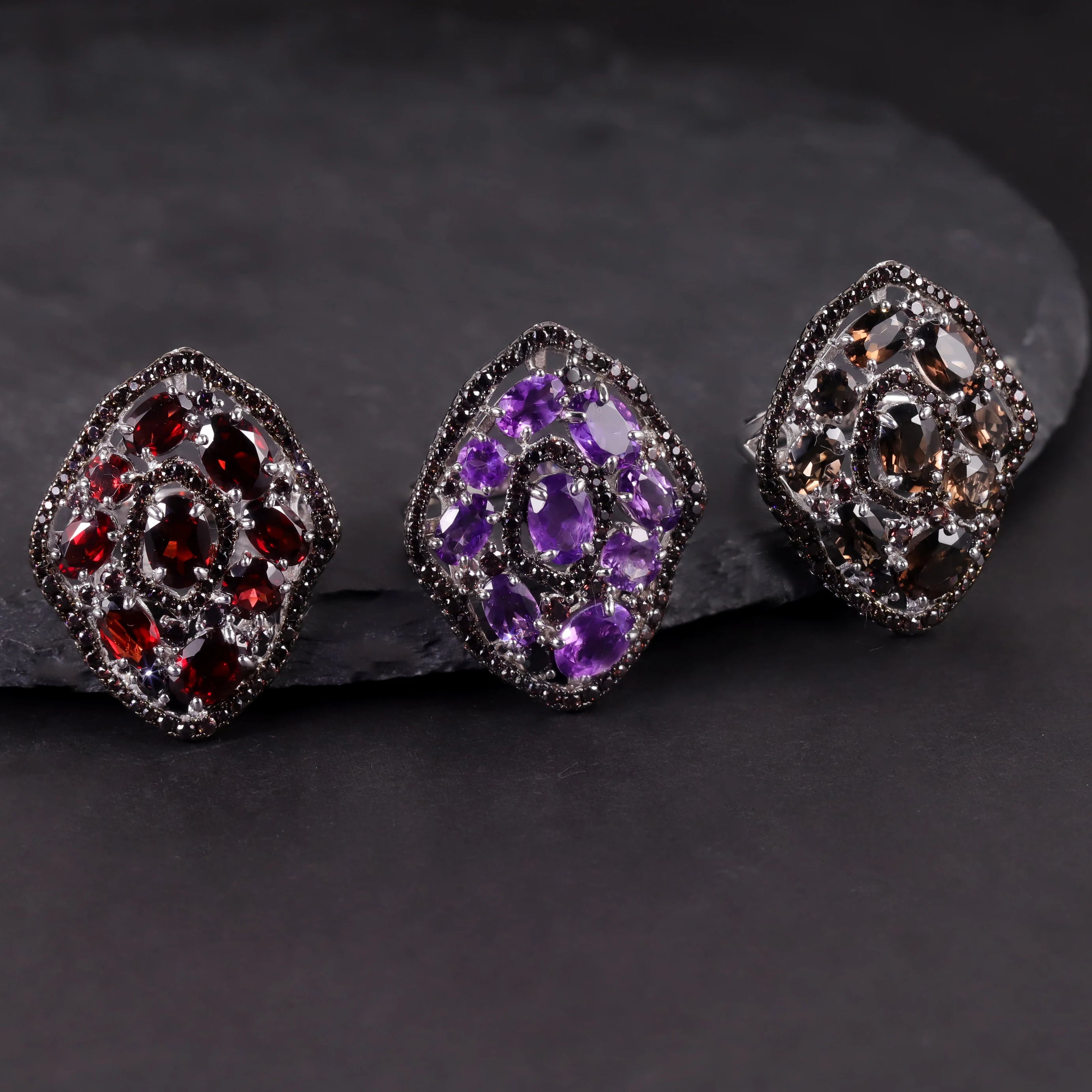 W0462 Abiding Jewelry High Polishing Multi Stone Natural Gemstone Unique Design S925 Sterling Silver Ring for Gift