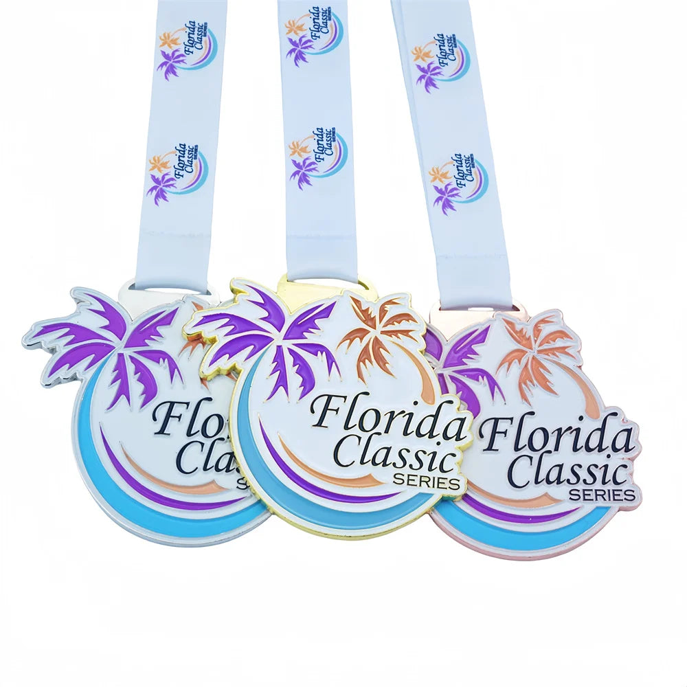 Custom Florida Palm Tree Medals High-Quality Gold Silver and Red Copper Awards for Running & Cycling Events