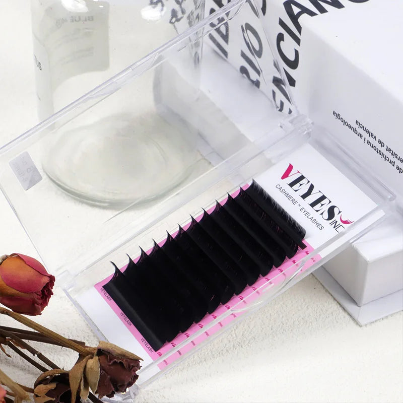 VEYES Private Label 0.03 0.05 0.07 Faux Mink Velvet Extension Wholesale VEYESINC Cashmere Lashes Extensions Handmade Fan Trays