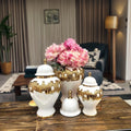 European Electroplated Gold White Ceramic General Jar Vase Decorative Vase With Tall Large Tabletop Decoration Vase