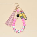Hot Sale TEACH Letter Silicone Bead Bracelet Keychain Long Silicone Wristlet Keychain for Teachers Gifts