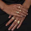 Fashion Geometric Punk Snake Rose Hollowed Out Golden Alloy Women's Ring Set