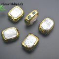 DIY Fashion Woman Necklace 18K Gold Plated Square Shape Green Stone Natural Freshwater Pearl Loose Beads